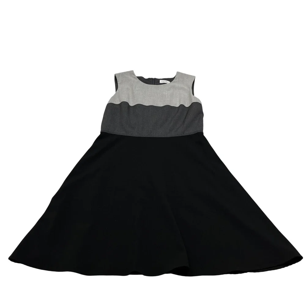 Calvin Klein Colorblock Fit‎ & Flare Womens Dress 12 Black Gray Sleeveless